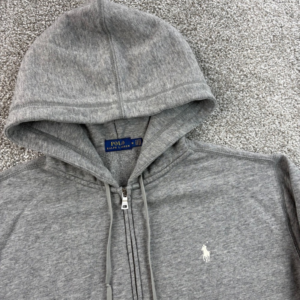 Polo Ralph Lauren Hoodie Women's M Grey Cotton Full Zip Fleece Pony Cropped - Picture 2 of 5